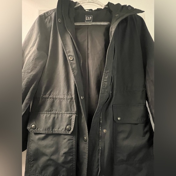 Gap parka coat small multi pockets hooded zip and snap button - Picture 5 of 7